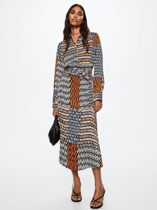 Mango Dresses & Skirts - Mango Geometric Print Midi Dress in Black, White & Rust
